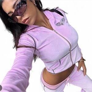 I.AM.GIA Pink Velour Set with Black Trim